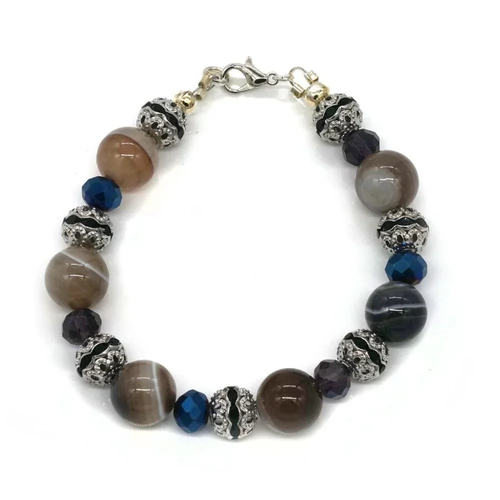 Bracelet with earth color stones and rhinestones. - Picture 2 of 2